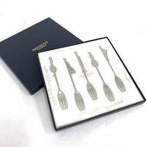 ◆MIKIMOTO ミキモト カトラリーセット◆フォーク5本セット 箱付 シルバーカラー 楽器モチーフ デザート カトラリー