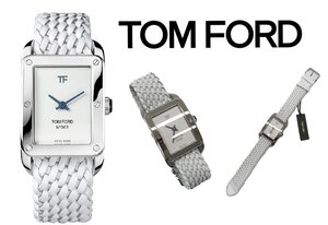 30万新品◆TOMFORD トムフォード レクタングル腕時計 N.003 Sスティール ホワイトダイヤル メッシュレザーベルト 白 1円