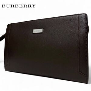 極美品●BURBERRY バーバリー サフィアーノレザー クラッチバッグ セカンド ビジネス リストレット 持ち手付き ロゴプレート 本革 正規品