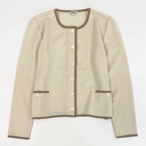 Xa15 〈カシミヤ100%☆〉 FOXEY BOUTIQUE フォクシーブティック 長袖カーディガン クルーネック バイカラー FREE レディース 女性服