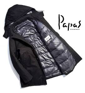 最高級【定価10万超】Papas＋ パパス プラス ダウンコート L フード着脱可能 メンズ【保温性抜群の一着】刻印ボタン 日本製 黒