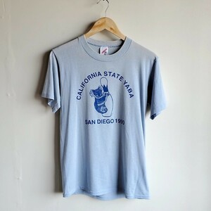 16●80s90s USA製 JERZEES 半袖 プリントTシャツ sizeM 水色 ブルー vintage USED 中古 CALIFORNIA STATE YABA SANDIEGO 1990