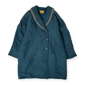 シルク100%◆LANCEL ランセル 中綿 ショールカラー コート サイズ 9AR /青緑/レディース/福助/ビンテージ