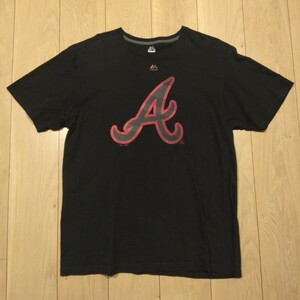 USA古着卸 XLサイズ MAJESTIC マジェスティック MLB アトランタ・ブレーブス ロゴ プリント Tシャツ 