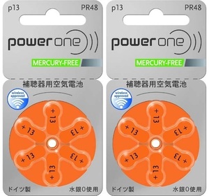 ☆ パワーワン power one 補聴器用電池 PR48(13) 6粒入り 2個セット 送料込