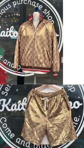 ★ 本物 GUCCI グッチ GG テクニカル ジャージー ZIP ジャケット ハーフパンツ セットアップ M/L メンズ ゴールド