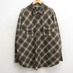 XL/古着 ラルフローレン ポロジーンズ 長袖 ブランド シャツ 00s 大きいサイズ ロング丈 コットン 濃緑他 グリーン チェック 24jun05 中古