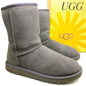 ☆即決・送料無料☆【保存箱付】UGG アグ Classic Short クラシックショート グレー 23cm ブーツ シープスキン 本革 本皮 レディース