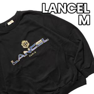 【圧巻のフロントロゴ】　LANCEL　ランセル　スウェット トレーナー 長袖 刺繍 ロゴ US古着 オーバーサイズ ビッグシルエット　黒　M