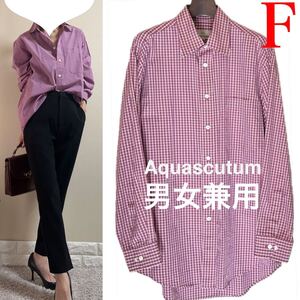 美品！アクアスキュータム　チェック　コットン　シャツ　メンズ　M フリー　男女兼用　Aquascutum AQUASCUTUM 