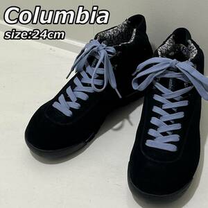 size:24cm【Columbia】コロンビア レザー トレッキングブーツ メトロ トレイル ミッドカット 花柄 インソール 黒 ブラック YU3229-010