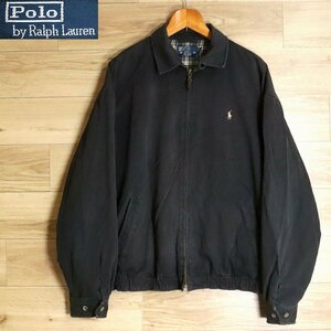 C2T/O10.4-6　90s　POLO RALPH LAUREN　ラルフローレン　ドリズラージャケット　Lサイズ　ブラック　メンズ　ハリントン　スイングトップ