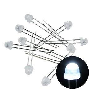 LED 発光ダイオード 4.8mm 帽子型 白色 乳白色レンズ 1000-1500mcd 6500-7000K 3.0-3.2V 100個