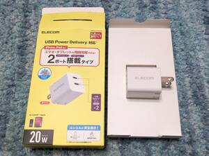 ◎0611u1637　エレコム(ELECOM) 充電器 Type-C 2ポート USB PD対応 20W 2台同時充電 折りたたみ式プラグ 小型 ホワイト MPA-ACCP35WH