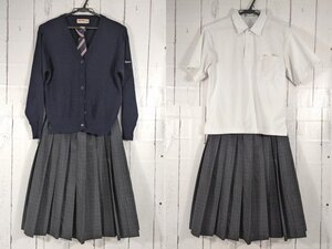 【as1187】愛知県 御幸山中学校 女子用学生服 制服 半袖ポロシャツ+カーデガン+夏服スカート+ネクタイ◆Y78