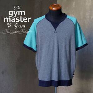 90s カナダ発 ジムマスター gym master 両Vガゼット グレー×ミントグリーン 霜降り 半袖スウェット Tシャツ M