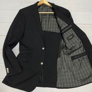 極美品!!LLサイズ●BURBERRY BLACK LABEL バーバリーブラックレーベル super120 テーラードジャケット 紺ブレ 銀ボタン ノバチェック 黒