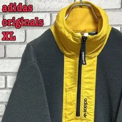 adidas originals☆フリース 刺繡ロゴ ハーフジップ XL