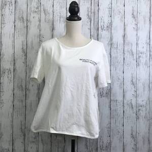 AIMINIFUSHI　Tシャツ　ホワイト　両サイドスリット深め　ボートネック　後ろ裾ワンポイント　G-153　USED