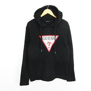 ゲス GUESS パーカー トップス スウェット 長袖 プルオーバー ロゴ プリント コットン M ブラック ※EKM メンズ