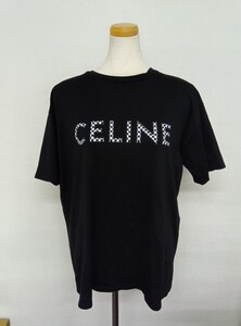 CELINE セリーヌ 2X800501F チェッカースタッズロゴ ルーズ 半袖Tシャツ/トップス M ブラック