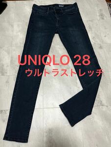 美品！ユニクロ　UNIQLO　ウルトラストレッチジーンズ　股下長め　82CM　濃紺　ネイビー　221-154145　28インチ　71　①