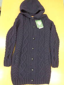 半額以下！ 定価 ¥89,000 CANADIAN SWEATER カナディアンセーター 特注フード付きボタンロングカウチンセーター ウール:NAVY Size:36 