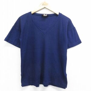 【30%OFF】S/古着 半袖 ビンテージ Tシャツ メンズ 80s 無地 Vネック 紺 ネイビー 24apr01 中古 3OF