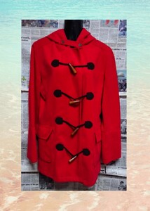 【赤い ダッフルコート】コート ダッフル 赤 ボタン フード 予備ボタン付き プレッピー ブリティッシュ 通学 通勤 アウター M かわいい 冬
