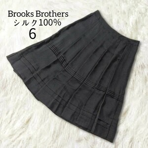 35 【大きいサイズ】 Brooks Brothers 絹 シルク100％ フレア スカート 6 XL L 黒 ブラック 無地 膝丈フォーマル ブルックスブラザーズ