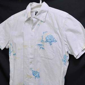 古着●タケオキクチ 半袖シャツ 花と笹 ボディは薄いブルー サイズ3 S相当 xwp