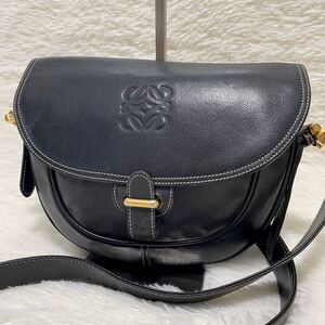 【1円〜】LOEWE ロエベ アナグラム ショルダーバッグ レザー ブラック 黒 ゴールド金具 ヴィンテージ 斜め掛け クロスボディ ポーチ 