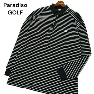 Paradiso GOLF パラディーゾ ゴルフ 刺繍★ 長袖 ハーフジップ ボーダー ポロシャツ Sz.LL　メンズ 黒 日本製 大きいサイズ　A4T01921_2#F