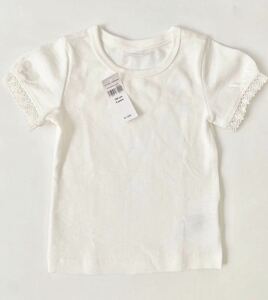 babyGAP 100cm 3yearstoddler 白リブ素材半袖Tシャツ オフ白ブラウス 袖白レース パフスリーブ 女の子 ワンピースインナー 白トップス