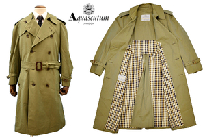 A-4472★送料無料★Aquascutum アクアスキュータム Aqua 5★英国 イングランド製 玉虫 カーキベージュ コットン トレンチコート M