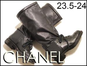 G5643R50▼CHANEL(シャネル) サイドゴア ロングブーツ 黒▼rb tn 秋冬