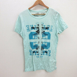 z■ディーゼル/DIESEL プリント半袖Tシャツ 【メンズL】水色/MENS/49【中古】