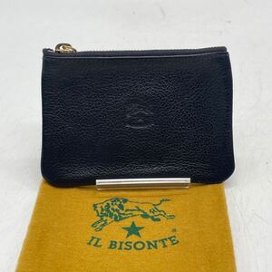 KO1343● IL BISONTE イルビゾンテ スクエア ジップコインケース 小銭入れ 財布 ブラック レザー 