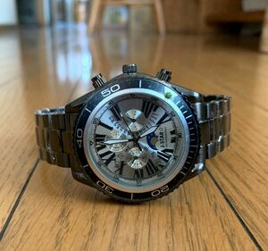 腕時計 ムーンフェイス風シルバー メンズ 新品 ウォッチy3594ブラックメタル