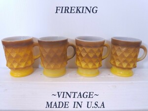 70s80sビンテージ Fire King ファイアーキング USAアメリカ製 Anchor Hocking 4個セット Yellow キンバリー KIMBERLYマグカップ VINTAGE