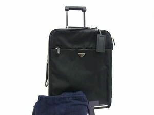 1円 ■美品■ PRADA プラダ VV030M テスートナイロン×レザー 2輪 キャリーバッグ キャリーケース スーツケース ブラック系 FF4594