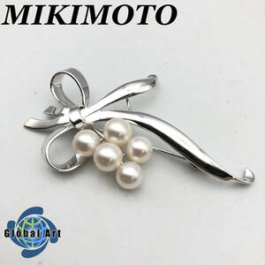 ★E06317【美品】MIKIMOTO ミキモト/本真珠/ブローチ/金具 SILVER/パール直径 約7㎜/総重量 約8g/リボン