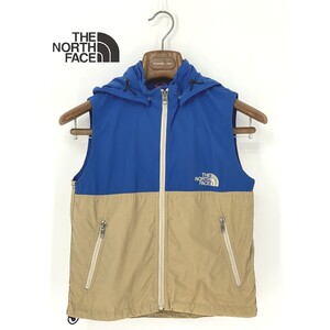 A8775/美品 春夏 THE NORTH FACE ザ ノースフェイス ナイロン ノースリーブ フード着脱 ベスト ジレ パーカー ジャケット 130 青 キッズ