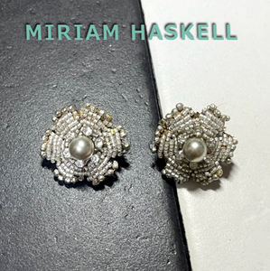 ミリアムハスケル◆シードパール+シードビーズの花型イヤリング：ヴィンテージコスチュームジュエリ ー：Miriam Haskell