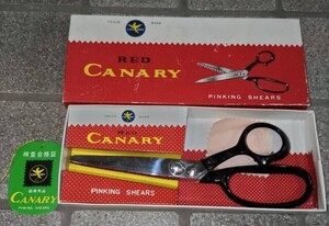 (美品) RED CANARY カナリア PINKING SHEARS ピンキング鋏 SIZE 8 裁縫 ギザギザ 箱付 はさみ 刃物 レトロ 日本製 保管品 中古 画像の通り