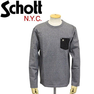 Schott (ショット) 3173078 LEATHER POCKET T-SHIRT ONE STAR レザーポケット ロングTシャツ ワンスター 14-GREY S