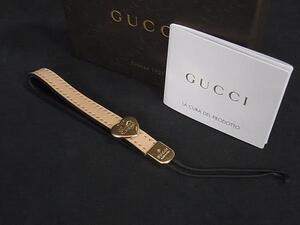 ■美品■GUCCI グッチ 233172 479292 レザー ハート 携帯ストラップ キーホルダー チャーム レディース ベージュ系×ゴールド系 DG9574