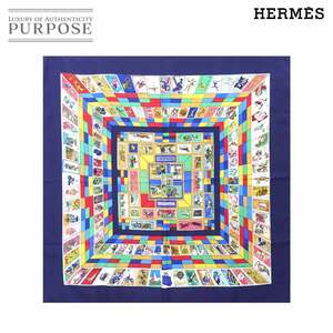 新品同様 エルメス HERMES カレ 90 CORRESPONDENCE 文通 大判 スカーフ シルク 100% ネイビー マルチカラー Carre Scarf 90246771