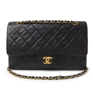 （中古）シャネル CHANEL マトラッセ 25 Wフラップ チェーン ショルダーバッグ 2WAY 斜め掛け ラムスキン レザー ブラック 黒 A01112