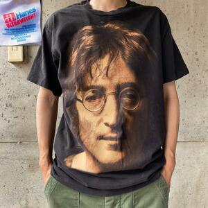 XZ367 Tシャツ 90s ジョンレノン John Lennon ビートルズ 古着 ビンテージ M ヘインズ ブラック